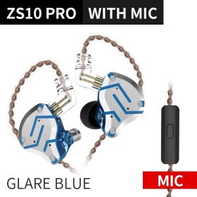 Gold Earphones 4BA+1DD Hybrid 10 drivers HIFI Bass Earbuds In Ear Monitor Headphones Noise Cancelling Metal Headset (Ships From: China, Color: ZS10ProGlareBlueMic)