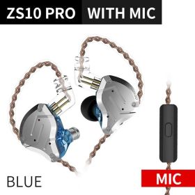 Gold Earphones 4BA+1DD Hybrid 10 drivers HIFI Bass Earbuds In Ear Monitor Headphones Noise Cancelling Metal Headset (Ships From: China, Color: ZS10 Pro Blue Mic)