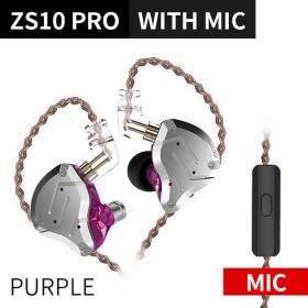 Gold Earphones 4BA+1DD Hybrid 10 drivers HIFI Bass Earbuds In Ear Monitor Headphones Noise Cancelling Metal Headset (Ships From: China, Color: ZS10 Pro Purple Mic)