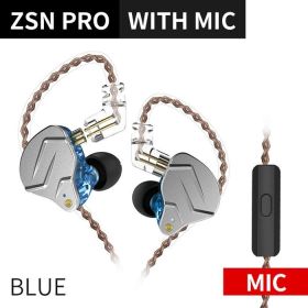 Metal Earphones 1BA+1DD Hybrid Technology HIFI Bass Earbuds In Ear Monitor Headphones Sport Noise Cancelling Headset (Ships From: China, Color: ZSNPro Blue Mic)