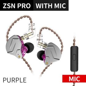 Metal Earphones 1BA+1DD Hybrid Technology HIFI Bass Earbuds In Ear Monitor Headphones Sport Noise Cancelling Headset (Ships From: China, Color: ZSNPro Purple Mic)