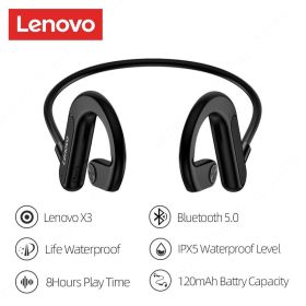 Bone Conduction Earphones X3 X4 X5 X3 Pro Bluetooth Hifi Ear-hook Wireless Headset with Mic Waterproof Earbud (Ships From: China, Color: Lenovo X3 Black)