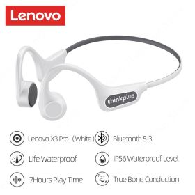 Bone Conduction Earphones X3 X4 X5 X3 Pro Bluetooth Hifi Ear-hook Wireless Headset with Mic Waterproof Earbud (Ships From: China, Color: Lenovo X3Pro White)