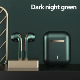 Wireless Earphone Noise Cancelling Headset Bluetooth HD Business Headphone Stereo In-Ear Handsfree Earbuds (Ships From: China, Color: Dark green)