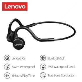 Bone Conduction Earphones X3 X4 X5 X3 Pro Bluetooth Hifi Ear-hook Wireless Headset with Mic Waterproof Earbud (Ships From: China, Color: Lenovo X5 Black)