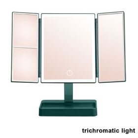 Rechargeable Foldable Makeup Mirror With LED Light 360Â° Adjust Wireless 1-3X Magnifying 3 Tone Light Desktop Vanity Table Mirror (Ships From: CN, Emitting Color: three lights2)