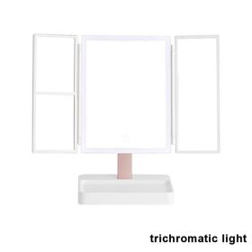 Rechargeable Foldable Makeup Mirror With LED Light 360Â° Adjust Wireless 1-3X Magnifying 3 Tone Light Desktop Vanity Table Mirror (Ships From: CN, Emitting Color: three lights)