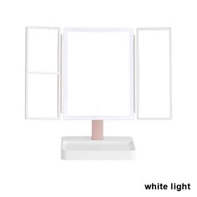 Rechargeable Foldable Makeup Mirror With LED Light 360Â° Adjust Wireless 1-3X Magnifying 3 Tone Light Desktop Vanity Table Mirror (Ships From: CN, Emitting Color: white light)