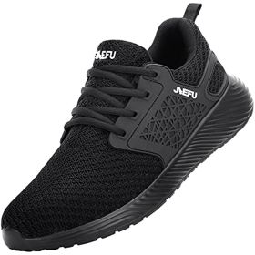 JIEFU Non Slip Shoes for men; Slip On Work Shoes Steel Toe Sneakers for Men Lightweight Comfortable Restaurant Safety Footwear (Color: Black, size: 43)