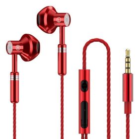 Headphon Headset 9D Stereo Earphones Mic In-ear Wired Headphones Bass Wire Earphon Earbud Phone Headset With Microphone (Color: Red)