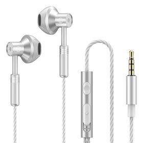 Headphon Headset 9D Stereo Earphones Mic In-ear Wired Headphones Bass Wire Earphon Earbud Phone Headset With Microphone (Color: Silvery)