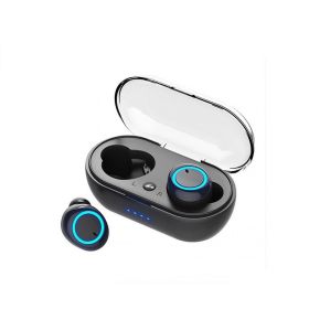 Y50 Bluetooth Earphone Outdoor Sports Wireless Headset 5.0 With Charging Bin Power Display Touch Control Headphone Earbuds (Color: Black Blue)