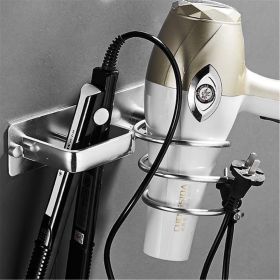 Wall Mounted Bathroom Black Hair Dryer Holder Space Aluminum Hair Straightener Holder Storage Bathroom Shelf Accessories (colour: A-Silver)