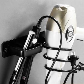 Wall Mounted Bathroom Black Hair Dryer Holder Space Aluminum Hair Straightener Holder Storage Bathroom Shelf Accessories (colour: A-Black)