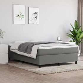 Box Spring Bed with Mattress Dark Gray 59.8"x79.9" Queen Fabric (Color: gray)