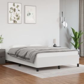 Bed Frame without Mattress White 59.8"x79.9" Queen Faux Leather (Color: White)