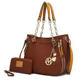 MKF Collection Lina Tote Handbag with Wristlet Wallet Vegan Leather Crossover Women's Purse by Mia K (Material: Vegan Leather, Color: Cognac)