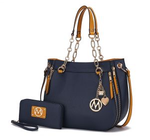 MKF Collection Lina Tote Handbag with Wristlet Wallet Vegan Leather Crossover Women's Purse by Mia K (Material: Vegan Leather, Color: Navy Mustard)