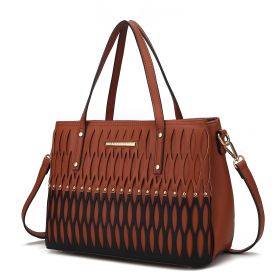 MKF Collection Quinn Triple Compartment Color Block Tote Handbag Women by Mia K (Material: Gold tone hardware, Color: Cognac)