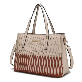 MKF Collection Quinn Triple Compartment Color Block Tote Handbag Women by Mia K (Material: Gold tone hardware, Color: Beige)