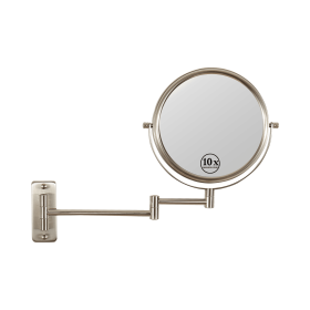 8-inch Wall Mounted Makeup Vanity Mirror, 1X / 10X Magnification Mirror, 360Â° Swivel with Extension Arm (Color: Brushed Nickel)