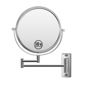 8-inch Wall Mounted Makeup Vanity Mirror, 1X / 10X Magnification Mirror, 360Â° Swivel with Extension Arm (Color: Chrome)