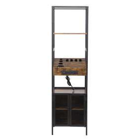 Salon Storage Cabinet with Open Shelves and Hair Dryer Holders, Vintage Brown (Color: as picture)