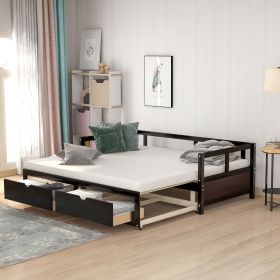 Wooden Daybed with Trundle Bed and Two Storage Drawers , Extendable Bed Daybed,Sofa Bed for Bedroom Living Room (Color: Espresso)