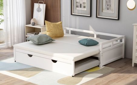 Extending Daybed with Trundle, Wooden Daybed with Trundle (Color: White)