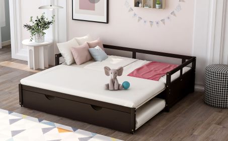 Extending Daybed with Trundle, Wooden Daybed with Trundle (Color: Espresso)