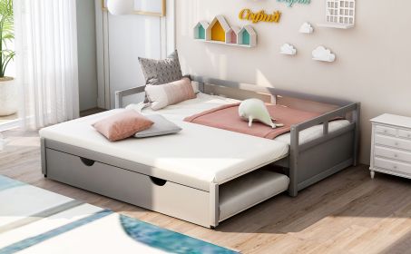 Extending Daybed with Trundle, Wooden Daybed with Trundle (Color: gray)