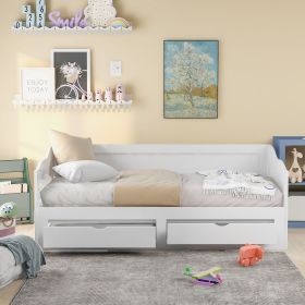 Wooden Daybed with Trundle Bed and Two Storage Drawers , Extendable Bed Daybed,Sofa Bed with Two Drawers (Color: White)