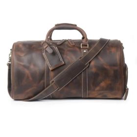 The Dagny Weekender | Large Leather Duffle Bag (Color: Dark Brown)