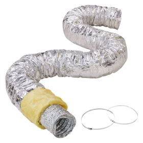 VEVOR Dryer Vent Hose, 6'' Insulated Flexible Duct 25FT Long with 2 Duct Clamps (Hole Diameter: 6 inch, Insulation Cotton: Domestic Insulation Cotton)