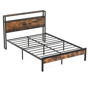 Twin/Full/Queen Bed Frame with Storage Headboard and Charging Station (size: Full Size)