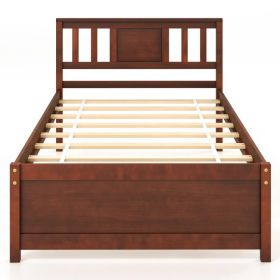 Wooden Platform Bed with Headboard and Wood Slat Support (size: Twin Size)