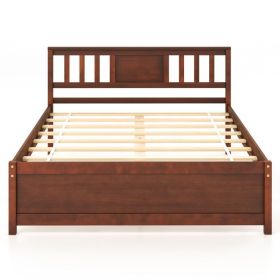 Wooden Platform Bed with Headboard and Wood Slat Support (size: Full Size)