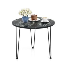 Round Coffee Table with Thickened Tabletop and Metal Tripod Legs (Color: Black)