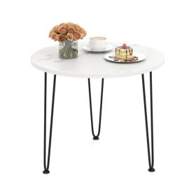 Round Coffee Table with Thickened Tabletop and Metal Tripod Legs (Color: White)