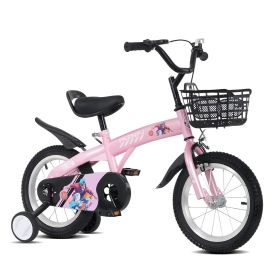 16 inch sporty kids bike with training wheels and stand Adjustable saddle Suitable for boys and girls aged 4-8 years tall Height 41-46 inches (Material: Iron+Plastic, Color: Pink)