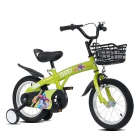 16 inch sporty kids bike with training wheels and stand Adjustable saddle Suitable for boys and girls aged 4-8 years tall Height 41-46 inches (Material: Iron+Plastic, Color: Green)