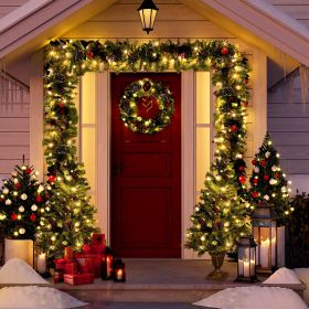 Pre-lit Xmas Tree Artificial Christmas 4-Piece Set,Garland, Wreath and Set of 2 Entrance Trees X-mas (Material: Vinyl, Color: Green)