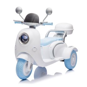 12V Two-seater Kids Ride On Electric Motorcycle,Three Wheels Kids toy with Slow Start,Multi-function player,USB,Bluetooth, light (Material: Plastic, Color: Blue)