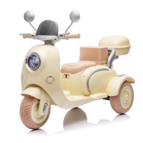 12V Two-seater Kids Ride On Electric Motorcycle,Three Wheels Kids toy with Slow Start,Multi-function player,USB,Bluetooth, light (Material: Plastic, Color: Beige)