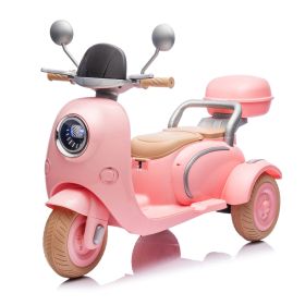 12V Two-seater Kids Ride On Electric Motorcycle,Three Wheels Kids toy with Slow Start,Multi-function player,USB,Bluetooth, light (Material: Plastic, Color: Pink)