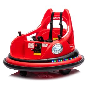 12V ride on bumper car for kids,electric car for kids,1.5-5 Years Old,W/Remote Control, LED Lights, Bluetooth & 360 Degree Spin (Material: POLYETHYLENE, Color: Red)