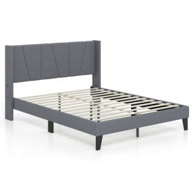 Full/Queen Size Bed Frame with Wingback Headboard and Wood Slat Support (size: Queen Size)