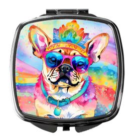 Pug Hippie Dawg Compact Mirror Decorative Travel Makeup Mirror for Women Girls Gifts Pocket Makeup Mirror Folding Handheld (Default: Default)