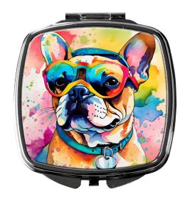 French Bulldog Hippie Dawg Compact Mirror Decorative Travel Makeup Mirror for Women Girls Gifts Pocket Makeup Mirror Folding Handheld (Default: Default)