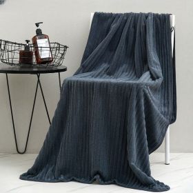 1 piece of 175*90cm coral velvet thickened drawstring solid color bath towel (Color: Blue)